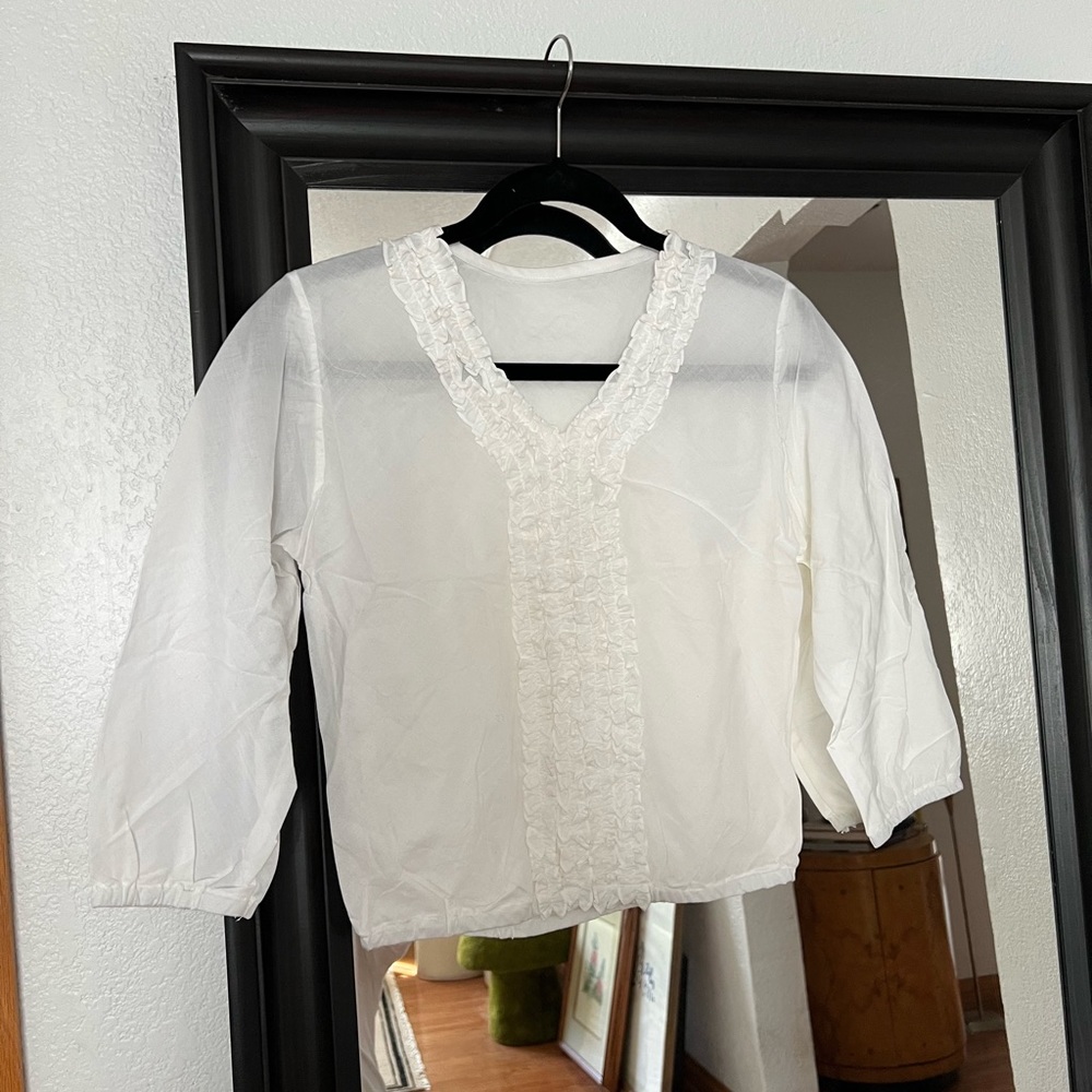 SOLD Vintage White Sheer Ruffle Top